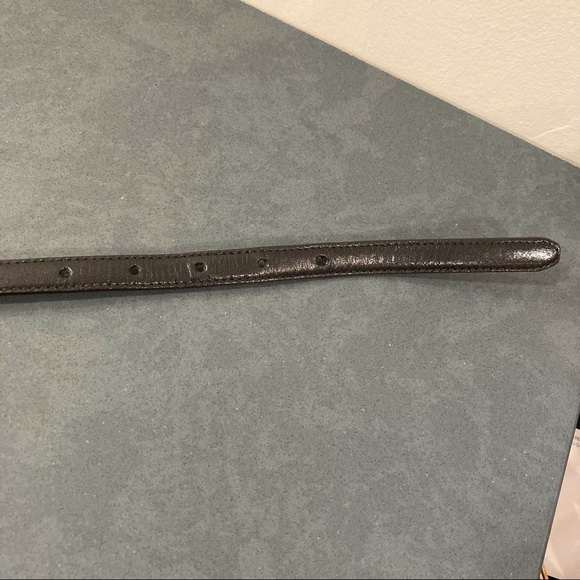 Womens medium black brown reversible leather belt with silver tone links buckle - Picture 12 of 16